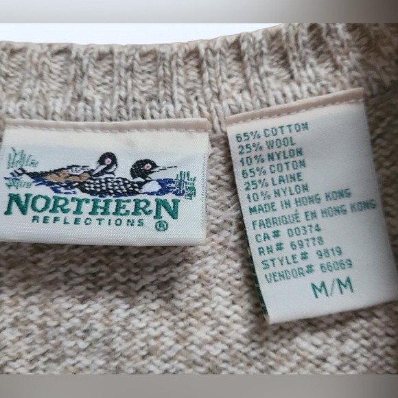 90s Northern Reflections Green Stripes Tree Nature Print Cabincore Sweater Vest - Picture 3 of 3